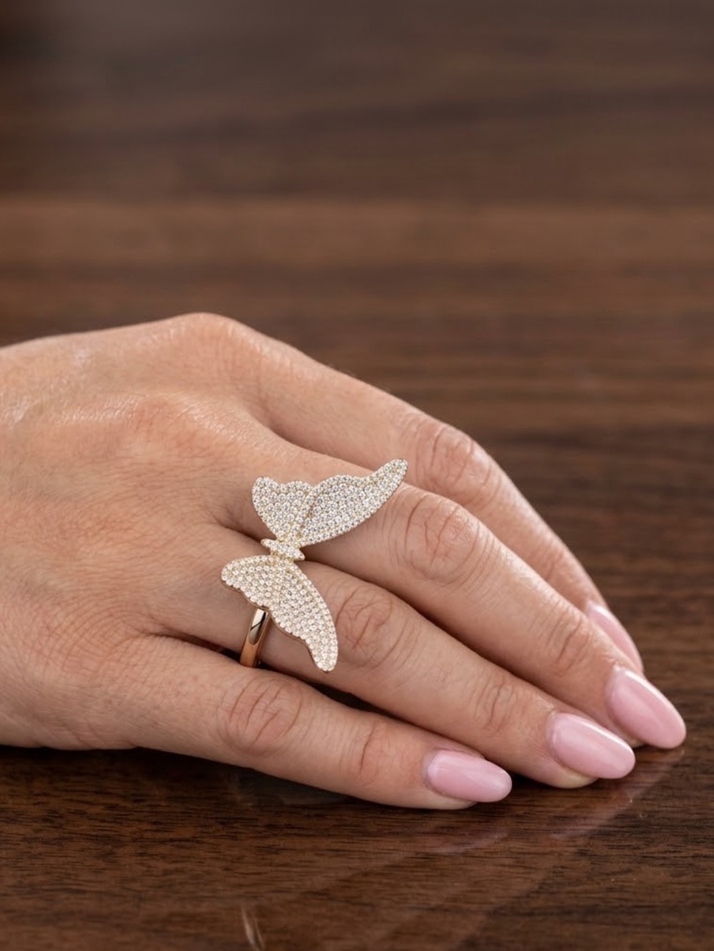 Gold Plated Butterfly Statement Ring (Size 8) nip